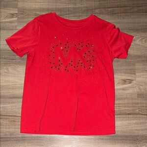 ❤️🧡 MK MICHAEL KORS RED CORAL SPARKLE TEE SHIRT SIZE SMALL 🧡❤️